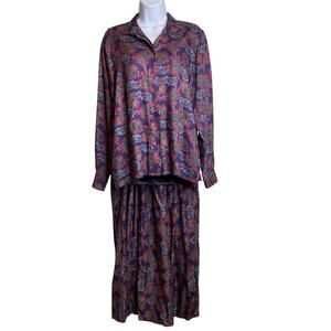 Vintage Lord & Taylor Y2K Women's Paisley Blouse Maxi Skirt Set Est. Size L 80’s